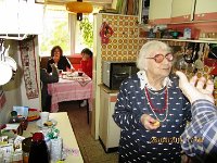 2015-04-Hedwig Brenner & Berti Glaubach at her home in Haifa, Israel.  In the background: the woman in black is Hedy’s friend Christel (Germany), who             helps her with her publications, the woman in red is Berti’s wife, Stefi Bernthal Glaubach
