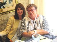 2015-07-06-Marla Raucher Osborn & Sylvie Reicher G’Sell at the Bukovina « Birds of a Feather » meeting at the IAJGS Conference in Jerusalem.